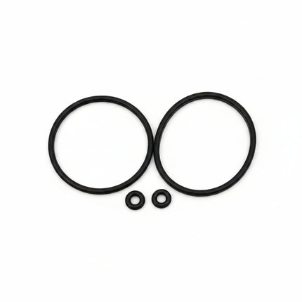 Two black o-rings on a white background