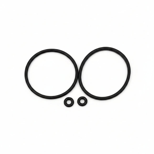 Two black o-rings on a white background