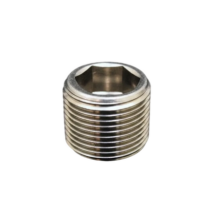 A silver-colored metal drain plug for a gearbox.