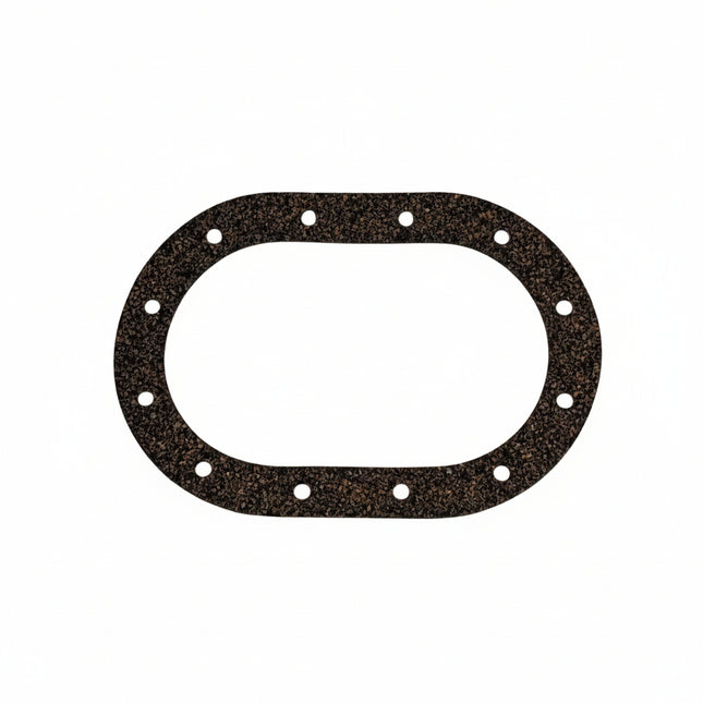Oval-shaped gasket with multiple holes on a white background