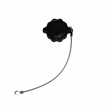 Black cap with a string on a white background
