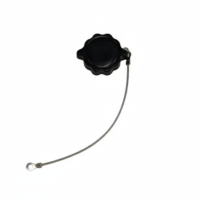 Black cap with a string on a white background