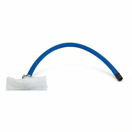 Blue hose with a white nozzle on a gray background