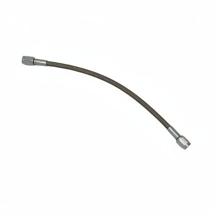 Bendable metal hose with connectors on a gray background