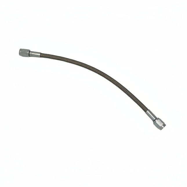 Bendable metal hose with connectors on a gray background