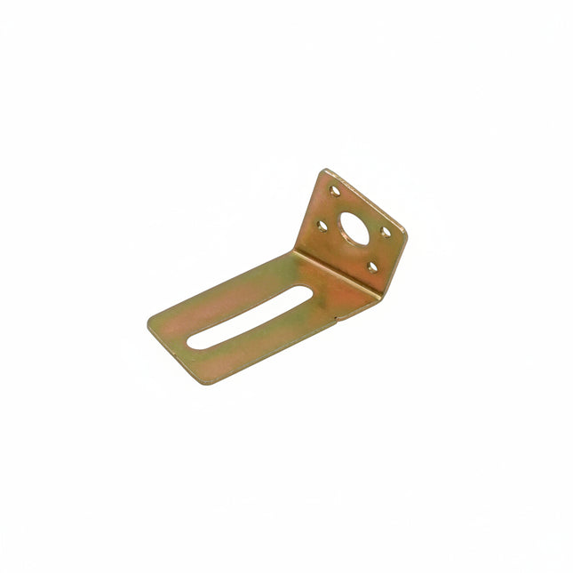 Small gold metal bracket on a white background