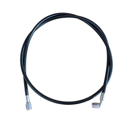 A black cable with silver metal connector ends